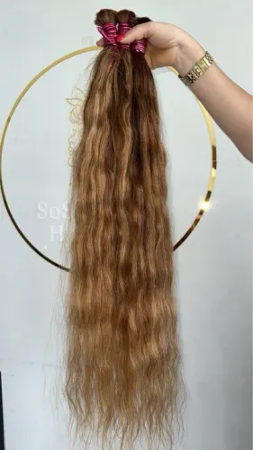 Cabelo humano indiano ondulado cor de mel de 75cm