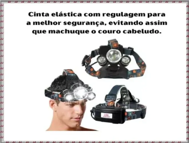 Lanterna de cabeça T6 Ecooda recarregável com bateria e 3 leds - vários tipos de focos