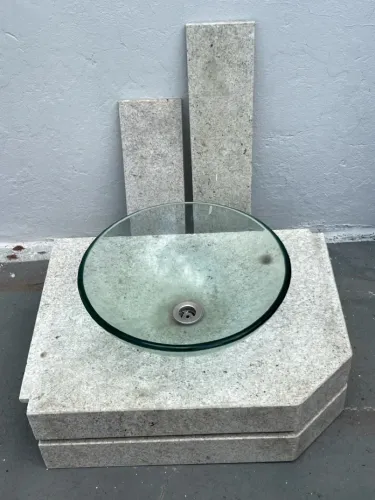 Cuba vidro banheiro com pedra de mármore