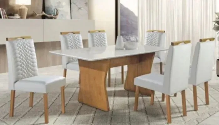 Mesa de jantar 6 lugares cadeiras veludo