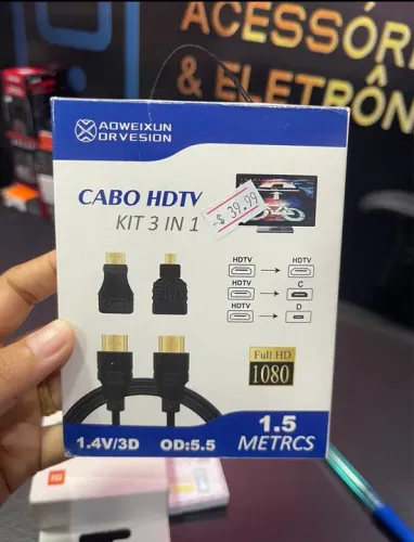 Cabo hdtv kit 3 em 1 hdmi 1.4 1,5 mt