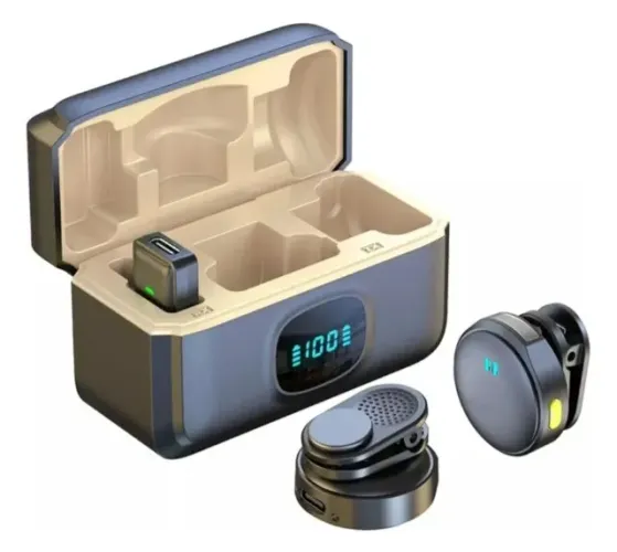 Microfone Duplo de Lapela Q8 s/ Fio USB-C p/ Smartphone