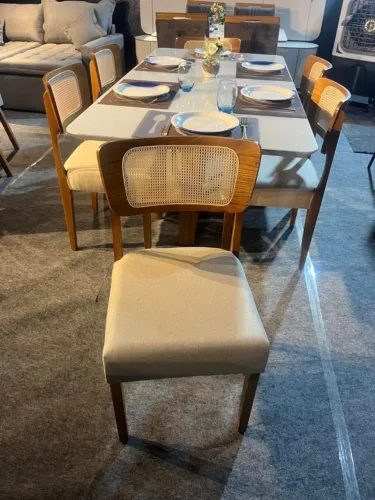 Mesa Jantar 160x90 com 6 Cadeiras, Madeira Maciça pura