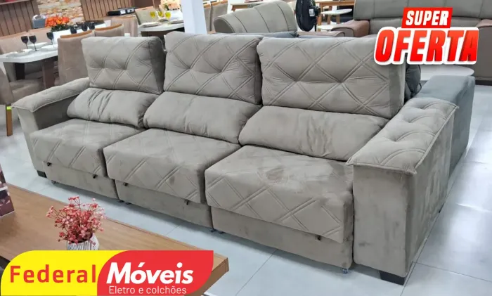 Sofá Retrátil 2,30m 3 lugares Veludo Nobre - Entregamos