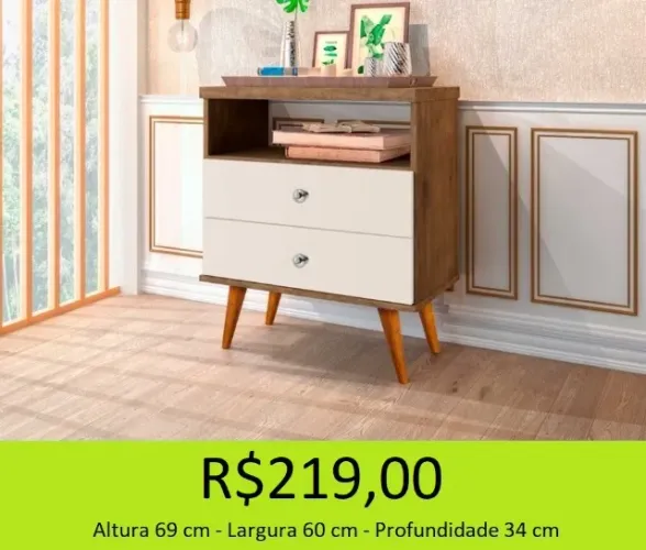 MESA DE CABECEIRA DUAS GAVETAS COM ESTILO RETRÔ