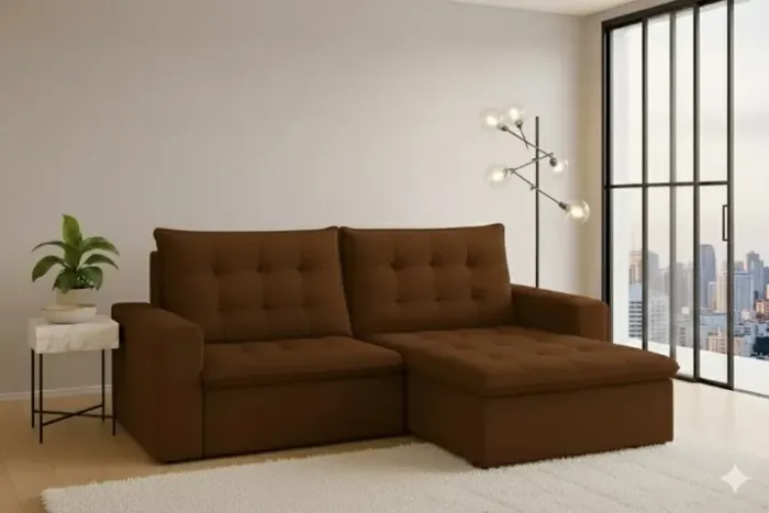 Sofá retratil e reclinavel Helen marrom veludo novo de fabrica