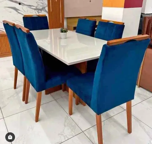Conjunto de Mesa de Jantar com 6 Cadeiras Azuis