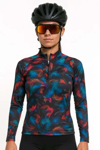 Camiseta Ciclismo Manga Longa Fem Be Fast Penas PROMOÇÃO