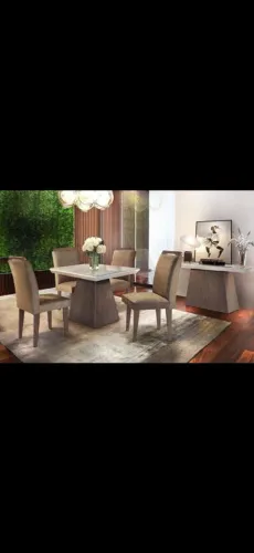 Mesa de Jantar Bella com 4 Cadeiras e Tampo de Vidro