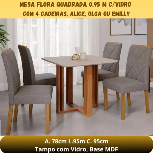 Mesa de Jantar 95x95 com 4 Cadeiras
