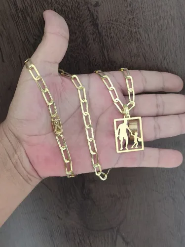 Cordão e Pingente Em Moeda Antiga Idêntica ao Ouro 18K