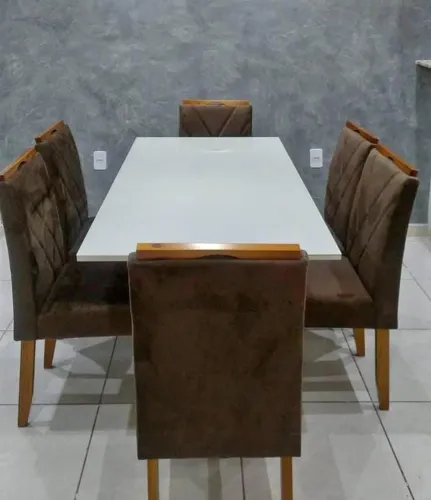 LINDA MESA LOS ANGELES 1.60×80 TAMPO COM VIDROS 6 CADEIRAS MACIÇA