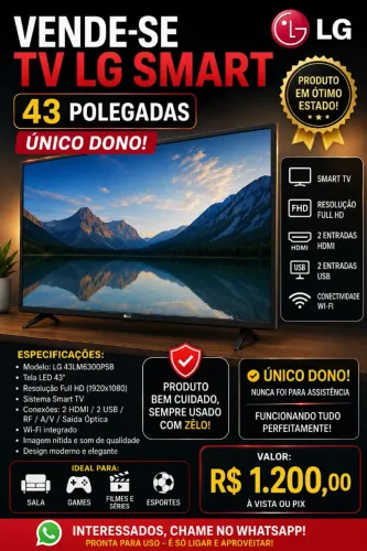 ? VENDE-SE TV LG SMART 43?<br>? LG 43LM6300PSB - Full HD