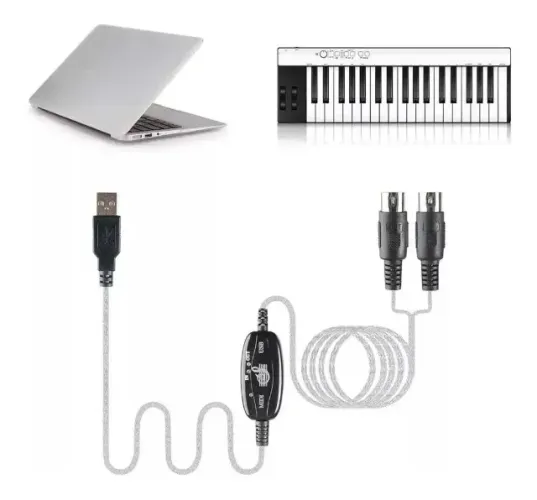 Cabo Midi Usb In-Out para Pc para Música / Teclado Adaptador Conversor 2m