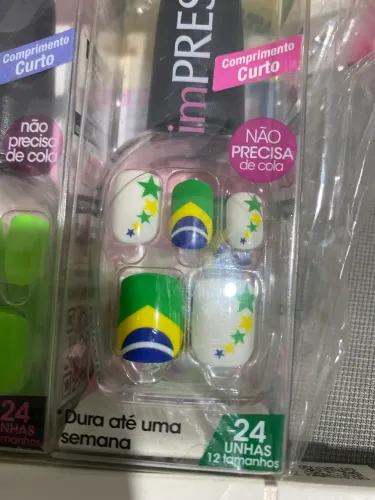 Unha postiça Impress Brasil curto quadrado 24 unidades