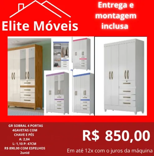850,00 Com a montagem e a entrega guarda roupa novo na caixa com garantia de fabrica.