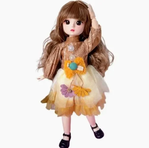 Boneca BJD 30cm com Roupas e Acessórios vestido amarelo 
