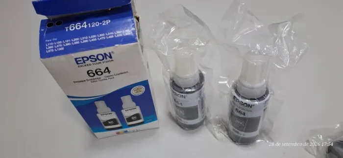 Garrafa de Tinta para Ecotank Preto, T664120AL, Epson - PT 2 UN + EXTRAS COLORIDOS