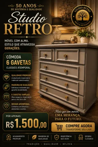 Cômoda 6 Gavetas ? Studio Retrô ? Clássico Atemporal - Fazemos móveis e restaurações por e