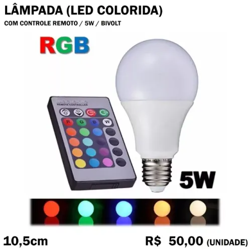 Lâmpada com Controle Remoto e Seleção de Cor