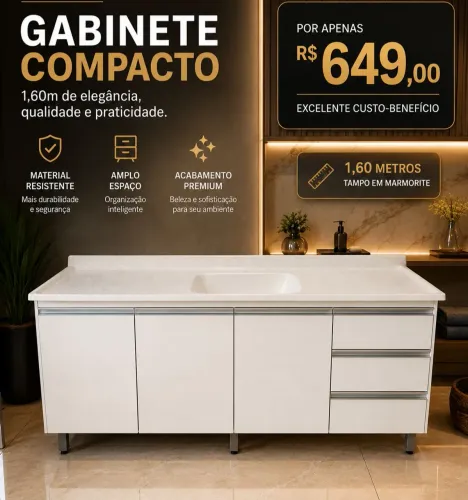 Kit balcão de pia 1,60 + tampo marmorite!! Por R649,00