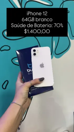 iPhone 12 / Semi Novo / 64GB Branco / Saúde de Bateria: 70% / Original / $1.400,00