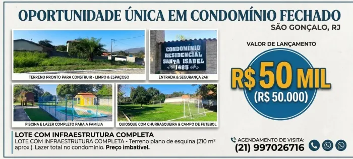 Terreno em Condomínio Fechado com Lazer Completo - R$ 50.000