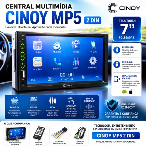 Multimídia Mp5 Player 2 Din Som Usb Espelhamento Bluetooth