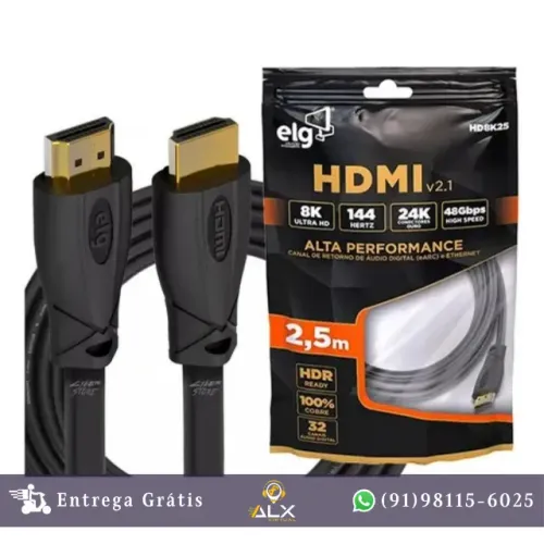 Cabo Hdmi 2.1 8k 144hz Ultrahd Elg 1,5 e 2,5 Metros *ENTREGA GRÁTIS*