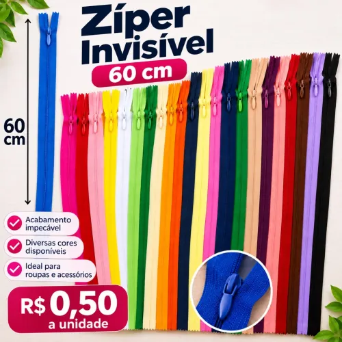 Zíper Invisível 60 cm - R$ 0,50 Unidade - Atacado