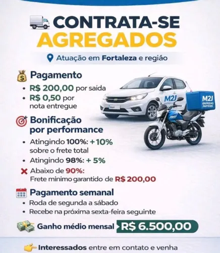 Contrata-se agregados com carro proprio - entregas