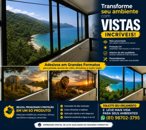 ADESIVOS PERSONALIZADOS PARA VIDROS, JANELAS E FACHADAS | IMPRESSÃO EM GRANDE FORMATO
