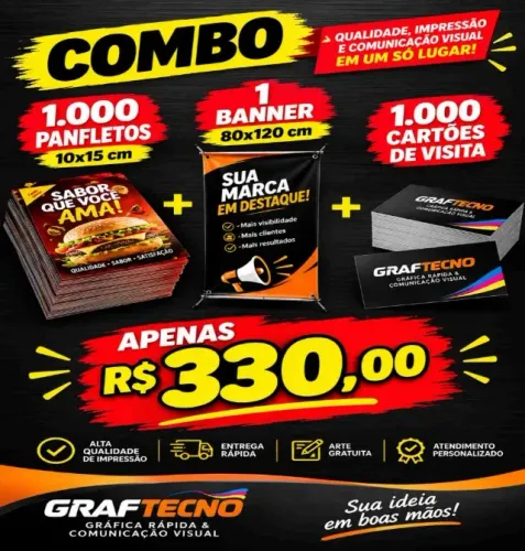 1000 panfletos + 1000 cartões de visita + 1 bannner 80x120 cm