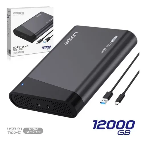 HD Externo Portátil Exbom 12TB USB 3.1 Tipo-C
