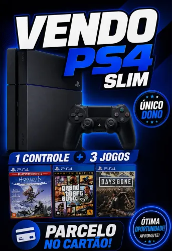 PlayStation 4 Slim 1TB + 1 Controle + 3 Jogos - Excelente Estado