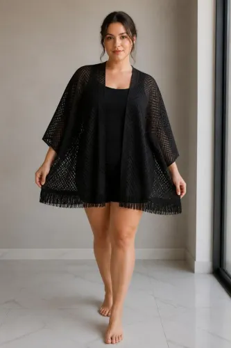Kimono Poncho Preto Vazado