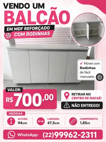 VENDO BALCÃO EM MDF REFORÇADO COM RODINHAS