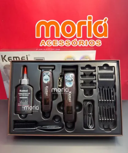 Kit Máquina De Cortar E Maquina de Acabamento de Cabelo E Barba Kemei Km 8526 Sem Fio