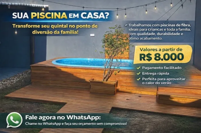 PISCINA DIRETO DA FÁBRICA COM DECK ? QUALIDADE, ECONOMIA E LAZER COMPLETO! 