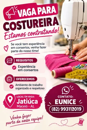 Vaga: Costureira com experiência em consertos