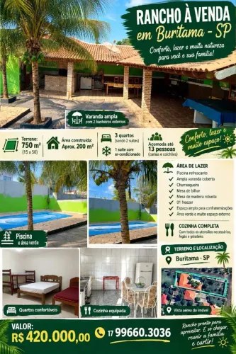 RANCHO A VENDA EM BURITAMA
