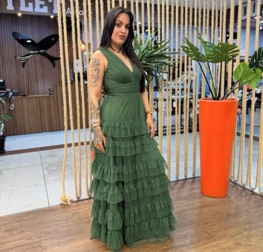 Vestido de festa verde oliva
