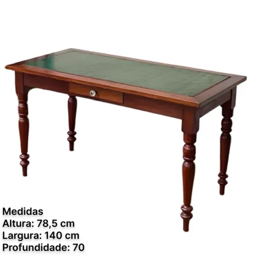 Mesa de escritório clássica estilo inglês em madeira maciça com tampo de couro