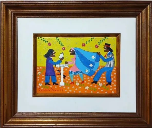 Carmelo Sena, Quadro Pintura sobre Tela, 50x60cm, Assinado e Datado (1977), com Moldura.