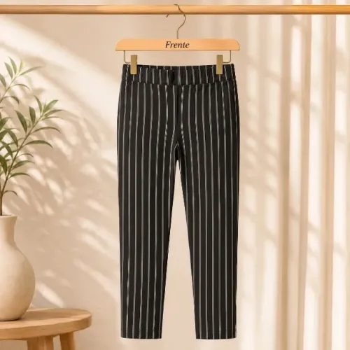 Calça Feminina Slim Estampada Cintura Média Em Alfaiataria- Tamanho 40 - Preto