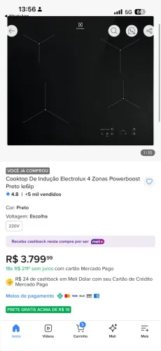 Cooktop indução Eletrolux 