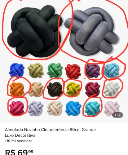 Almofada Nozinho Circunferência 80 cm Várias cores