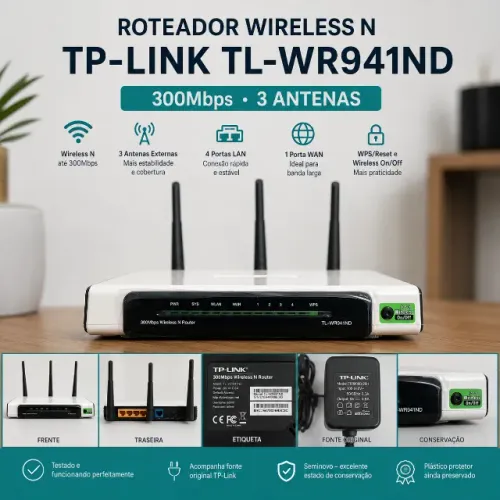 Roteador TP-Link TL-WR941ND Wireless N 300Mbps 3 Antenas Seminovo
