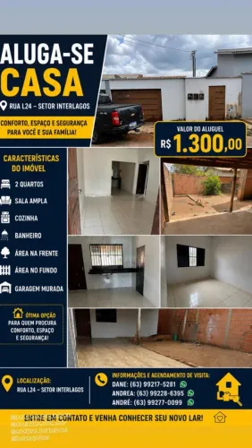 ALUGA-SE CASA - SETOR INTERLAGOS - PARAÍSO DO TOCANTINS/TO