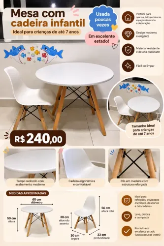 Mesa Infantil Redonda com Cadeira 